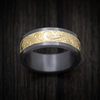 Tantalum and Men's Ring with 14K Gold Scroll Design Inlay