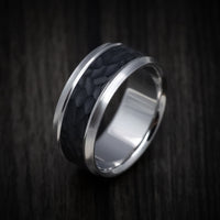 14K Gold Men's Ring with Hammered Carbon Fiber Inlay