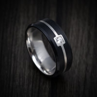 14K Gold and Carbon Fiber Men's Ring with White Diamond