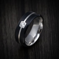 14K Gold and Carbon Fiber Men's Ring with White Diamond