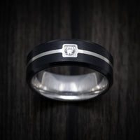 14K Gold and Carbon Fiber Men's Ring with White Diamond