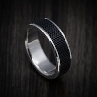 14K Gold and Carbon Fiber Men's Ring with Organic Design Pattern