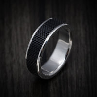 14K Gold and Carbon Fiber Men's Ring with Organic Design Pattern