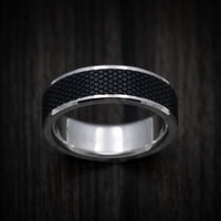 14K Gold and Carbon Fiber Men's Ring with Organic Design Pattern