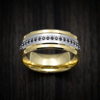 14K Yellow and White Gold Men's Ring with Black Diamonds