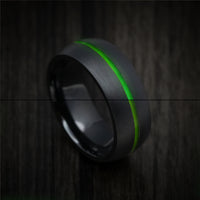 Black Titanium or Black Zirconium Men's Ring with Glow Inlay