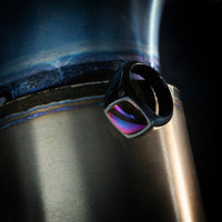 Black Titanium Signet Ring with Supercar Ron Authentic Hypercar Exhaust Inlay