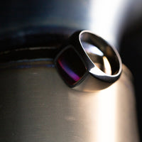 Black Titanium Signet Ring with Supercar Ron Authentic Hypercar Exhaust Inlay