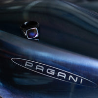 Black Titanium Signet Ring with Supercar Ron Authentic Hypercar Exhaust Inlay