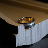 Darkened Tantalum Ring with Supercar Ron Authentic Supercar Wheel Inlay and 10K Gold Sleeve