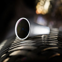 Palladium Silver Signet Ring with Supercar Ron Authentic Supercar Exhaust Inlay