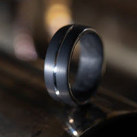 Darkened Tantalum Ring with Supercar Ron Authentic Supercar Exhaust Inlay and Forged Carbon Fiber Sleeve