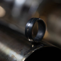 Darkened Tantalum Ring with Supercar Ron Authentic Supercar Exhaust Inlay and Forged Carbon Fiber Sleeve