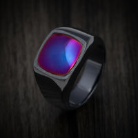 Black Titanium Signet Ring with Supercar Ron Exhaust Inlay - Choose Your Exhaust