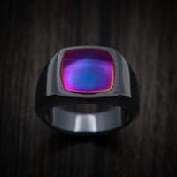 Black Titanium Signet Ring with Supercar Ron Exhaust Inlay - Choose Your Exhaust