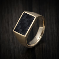 10K Gold Signet Ring with Supercar Ron Authentic Hypercar Carbon Fiber Inlay