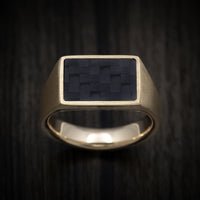 10K Gold Signet Ring with Supercar Ron Authentic Hypercar Carbon Fiber Inlay