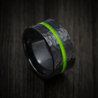 Black Titanium or Black Zirconium Wide Men's Ring with Glow Accent Custom Made Band