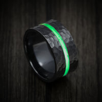 Black Titanium or Black Zirconium Wide Men's Ring with Glow Accent Custom Made Band