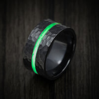 Black Titanium or Black Zirconium Wide Men's Ring with Glow Accent Custom Made Band