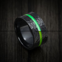 Black Titanium or Black Zirconium Wide Men's Ring with Glow Accent Custom Made Band