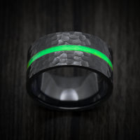 Black Titanium or Black Zirconium Wide Men's Ring with Glow Accent Custom Made Band