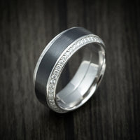 14K White Gold Men's Ring with Black Zirconium Inlay and Eternity Bevel Lab Diamonds