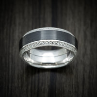 14K White Gold Men's Ring with Black Zirconium Inlay and Eternity Bevel Lab Diamonds