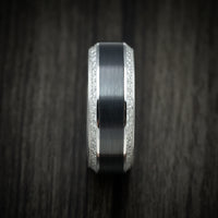 14K White Gold Men's Ring with Black Zirconium Inlay and Eternity Bevel Lab Diamonds