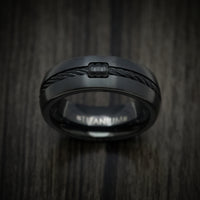 Black Titanium Men's Ring with Black Cable Inlay