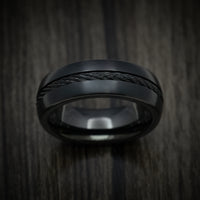 Black Titanium Men's Ring with Black Cable Inlay