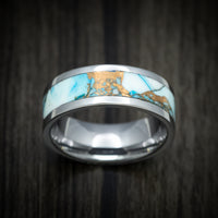 Tungsten Men's Ring with Blue and White Dolamite Stone and Bronze Inlay