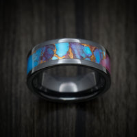 Black Ceramic Men's Ring with Purple Spiny Oyster with Turquoise Stone and Bronze Inlay