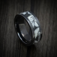 Black Ceramic Men's Ring with Pinolite Stone Inlay