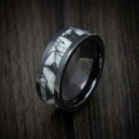 Black Ceramic Men's Ring with Pinolite Stone Inlay