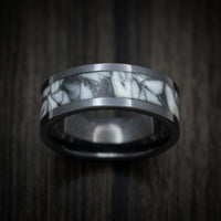 Black Ceramic Men's Ring with Pinolite Stone Inlay