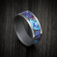 Tungsten Men's Ring with Turquoise and Purple Turquoise Stone and Bronze Inlay