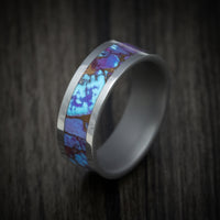 Tungsten Men's Ring with Turquoise and Purple Turquoise Stone and Bronze Inlay