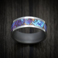 Tungsten Men's Ring with Turquoise and Purple Turquoise Stone and Bronze Inlay