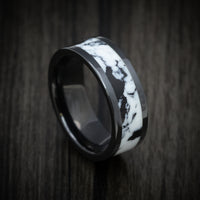 Black Ceramic Men's Ring with White Buffalo Turquoise Stone Inlay