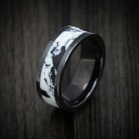 Black Ceramic Men's Ring with White Buffalo Turquoise Stone Inlay