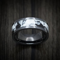 Black Ceramic Men's Ring with White Buffalo Turquoise Stone Inlay