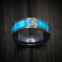 Black Ceramic Men's Ring with Blue Dolamite Stone and Bronze Inlay