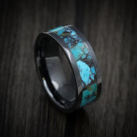 Black Ceramic Men's Ring with Turquoise Stone Inlay