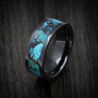 Black Ceramic Men's Ring with Turquoise Stone Inlay