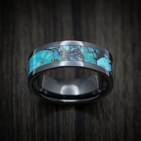Black Ceramic Men's Ring with Turquoise Stone Inlay