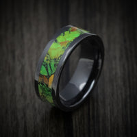 Black Ceramic Men's Ring with Mojave Green Turquoise Stone Inlay