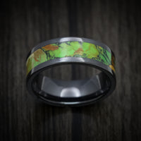 Black Ceramic Men's Ring with Mojave Green Turquoise Stone Inlay