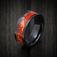 Black Ceramic Men's Ring with Red Spiny Oyster Stone Inlay