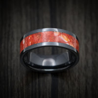 Black Ceramic Men's Ring with Red Spiny Oyster Stone Inlay